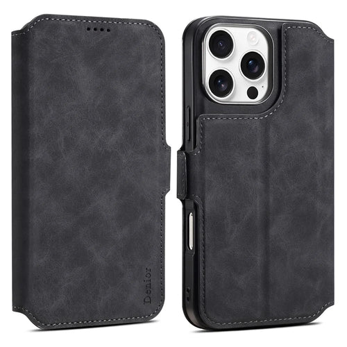 DENIOR B06 For iPhone 16 Pro Max Case Magnetic Detachable Wallet Stand Leather + TPU Phone Cover - Black - 1