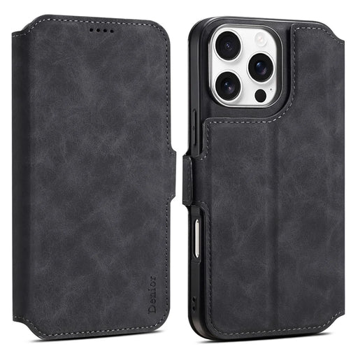 DENIOR B06 For iPhone 16 Pro Max Case Magnetic Detachable Wallet Stand Leather + TPU Phone Cover - Black - 1