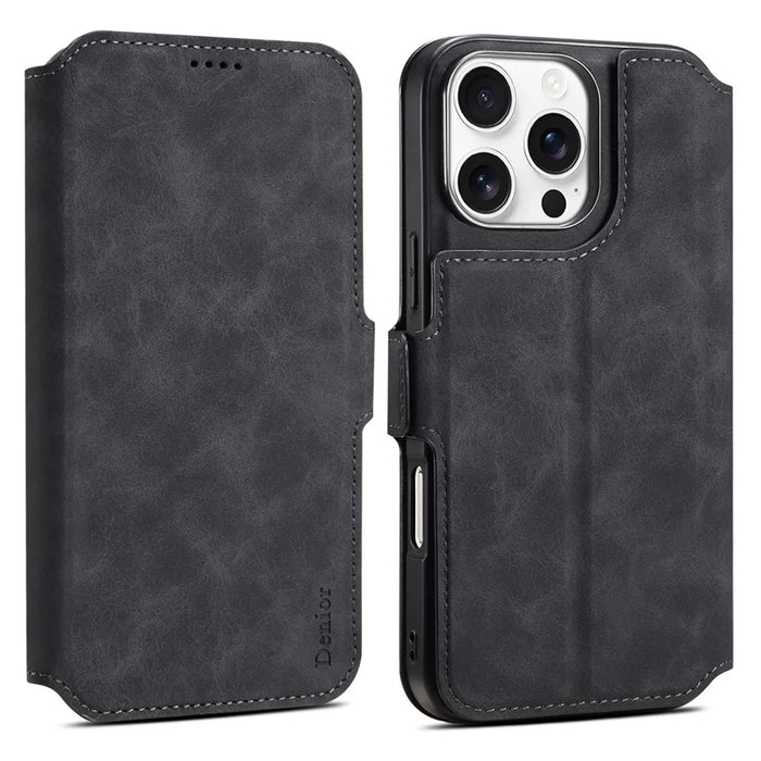 DENIOR B06 For iPhone 16 Pro Max Case Magnetic Detachable Wallet Stand Leather + TPU Phone Cover - Black - 1