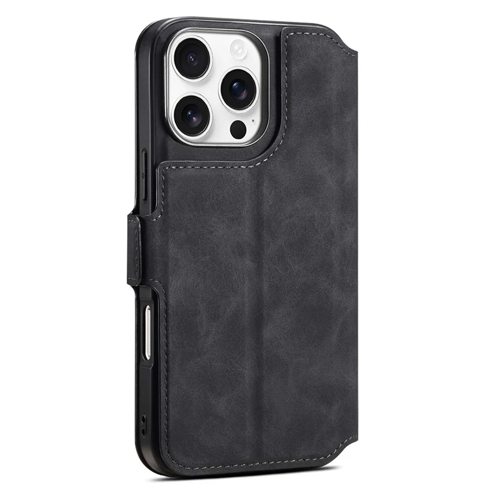 DENIOR B06 For iPhone 16 Pro Max Case Magnetic Detachable Wallet Stand Leather + TPU Phone Cover - Black - 6