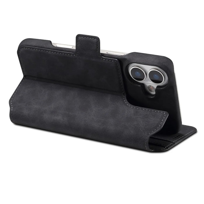 DENIOR B07 For iPhone 16 Case Leather + PC Magnetic Detachable Wallet Phone Cover - Black - 2