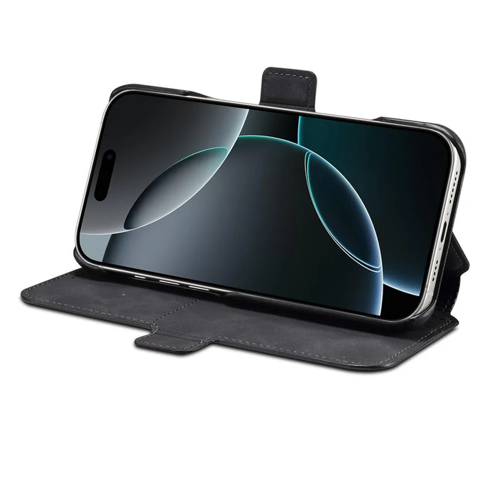 DENIOR B07 For iPhone 16 Case Leather + PC Magnetic Detachable Wallet Phone Cover - Black - 3