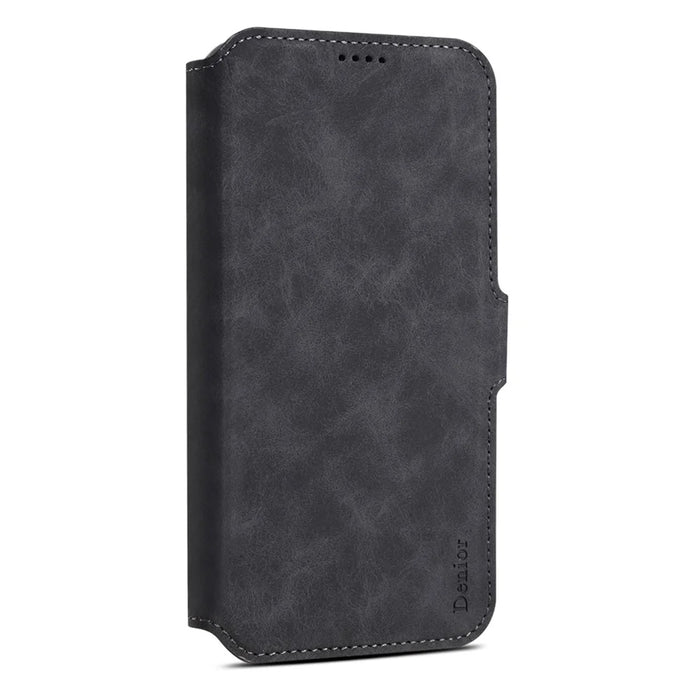 DENIOR B07 For iPhone 16 Case Leather + PC Magnetic Detachable Wallet Phone Cover - Black - 6