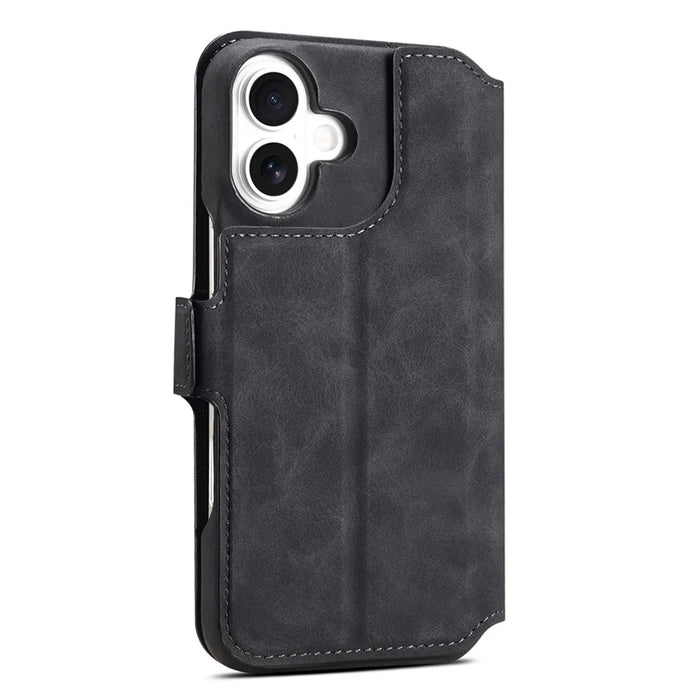 DENIOR B07 For iPhone 16 Case Leather + PC Magnetic Detachable Wallet Phone Cover - Black - 7