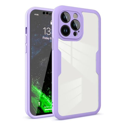 For iPhone 14 Pro Shockproof Phone Case PET Screen Film + Acrylic + TPU Full Protection Mobile Phone Cover - Purple - 1