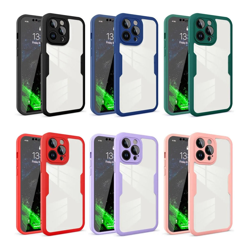 For iPhone 14 Pro Shockproof Phone Case PET Screen Film + Acrylic + TPU Full Protection Mobile Phone Cover - Purple - 4