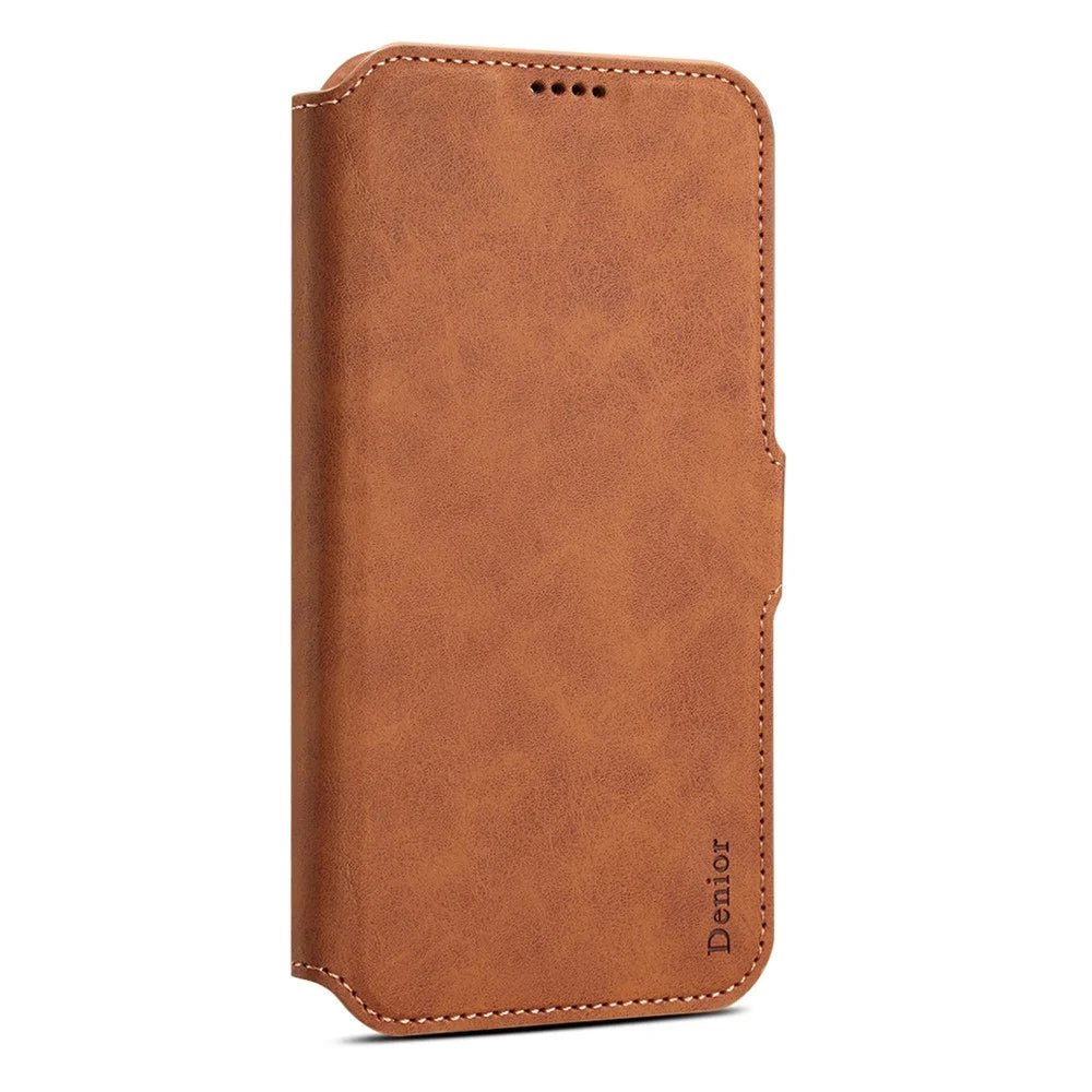DENIOR B07 For iPhone 16 Pro Case Leather + PC Magnetic Detachable Wallet Phone Cover - Brown - 7