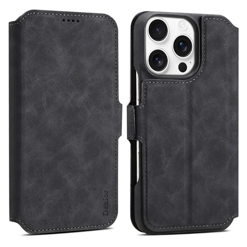 DENIOR B07 For iPhone 16 Pro Max Case Leather + PC Magnetic Detachable Wallet Phone Cover - Black - 1