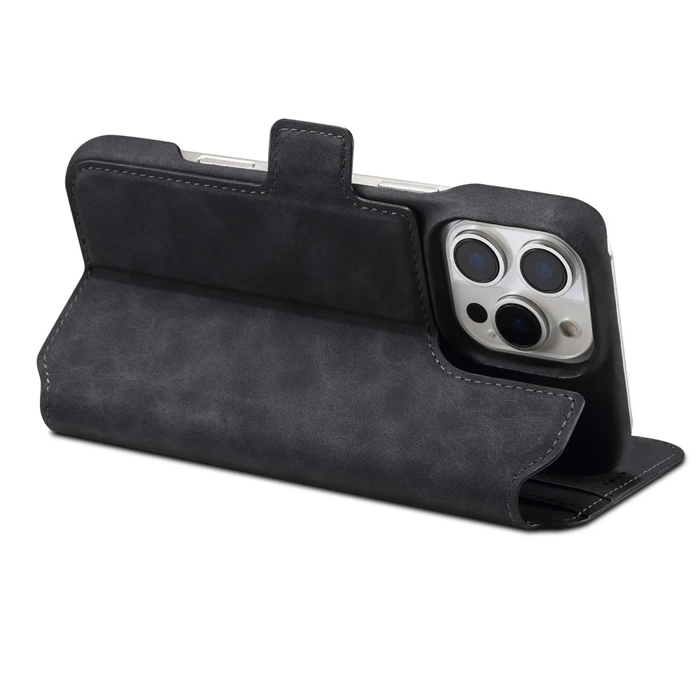 DENIOR B07 For iPhone 16 Pro Max Case Leather + PC Magnetic Detachable Wallet Phone Cover - Black - 2