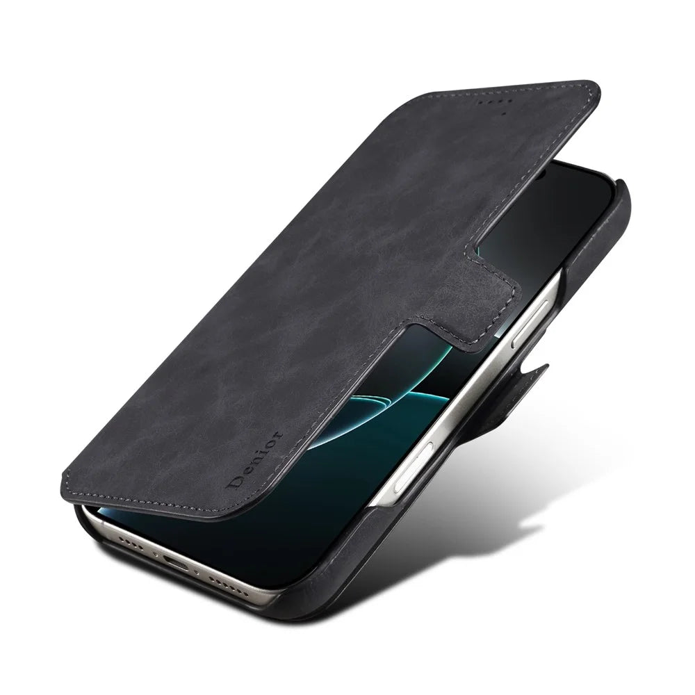 DENIOR B07 For iPhone 16 Pro Max Case Leather + PC Magnetic Detachable Wallet Phone Cover - Black - 5