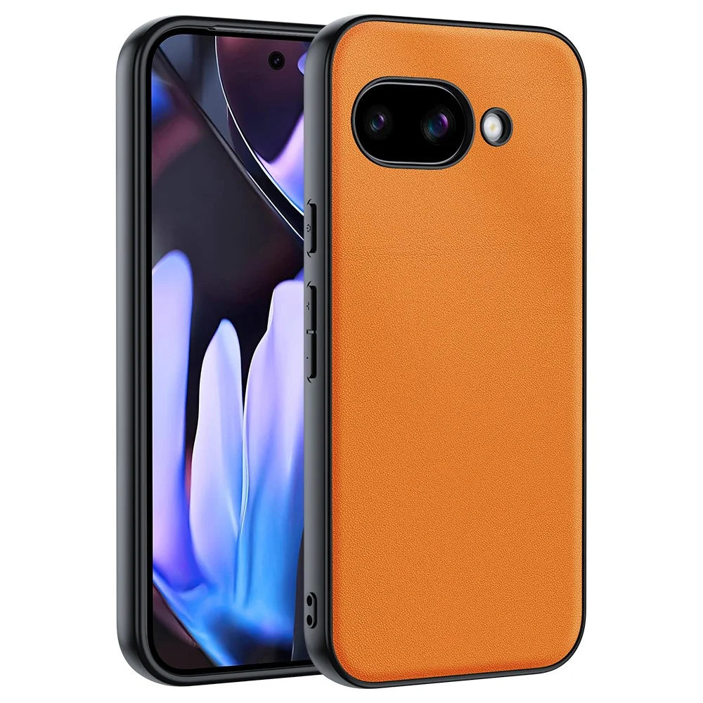 For Google Pixel 9a Case PU Leather Coated PC + TPU Anti-Drop Phone Cover - Orange - 1