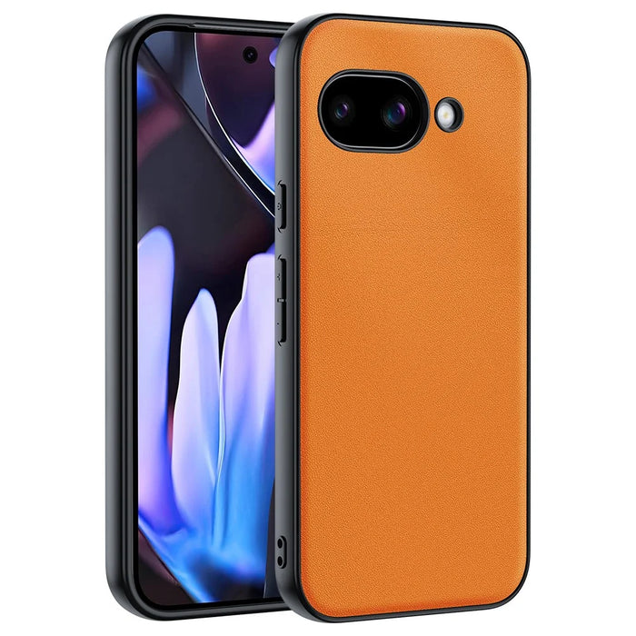 For Google Pixel 9a Case PU Leather Coated PC + TPU Anti-Drop Phone Cover - Orange - 1