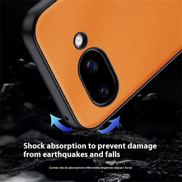 For Google Pixel 9a Case PU Leather Coated PC + TPU Anti-Drop Phone Cover - Orange - 2