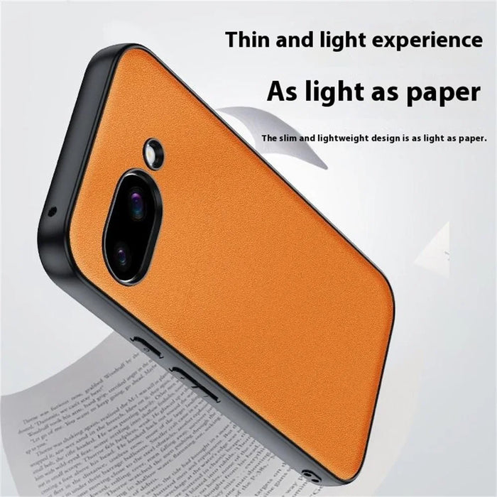 For Google Pixel 9a Case PU Leather Coated PC + TPU Anti-Drop Phone Cover - Orange - 3