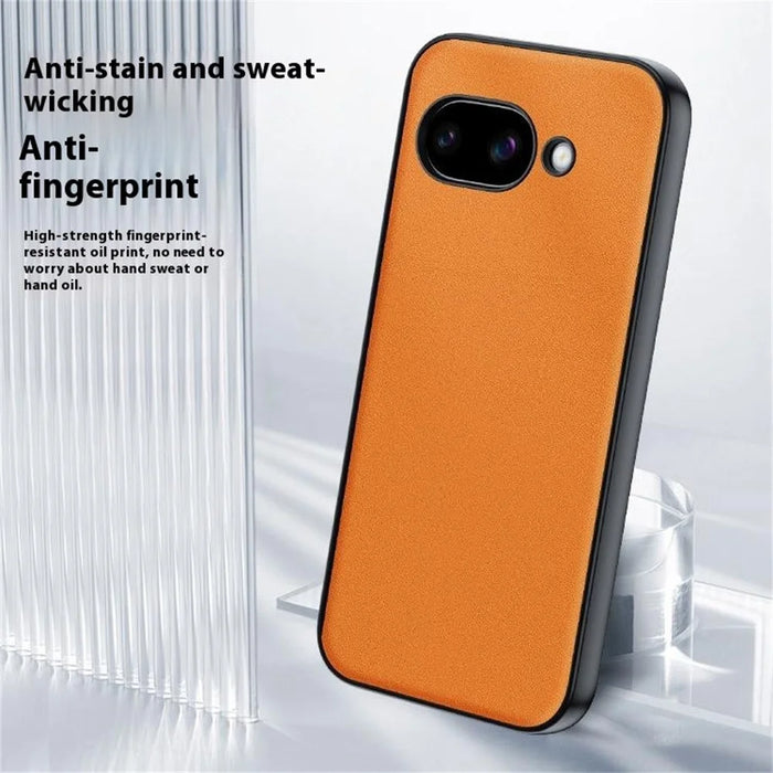 For Google Pixel 9a Case PU Leather Coated PC + TPU Anti-Drop Phone Cover - Orange - 4