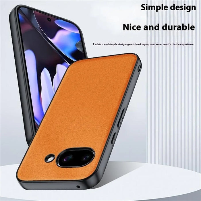 For Google Pixel 9a Case PU Leather Coated PC + TPU Anti-Drop Phone Cover - Orange - 5
