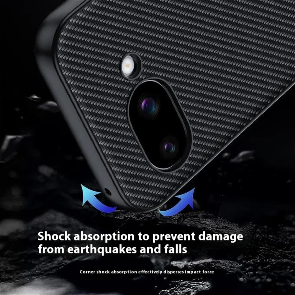 For Google Pixel 9a Case Leather + PC Hard Phone Cover Carbon Fiber Texture - Black / Red - 2
