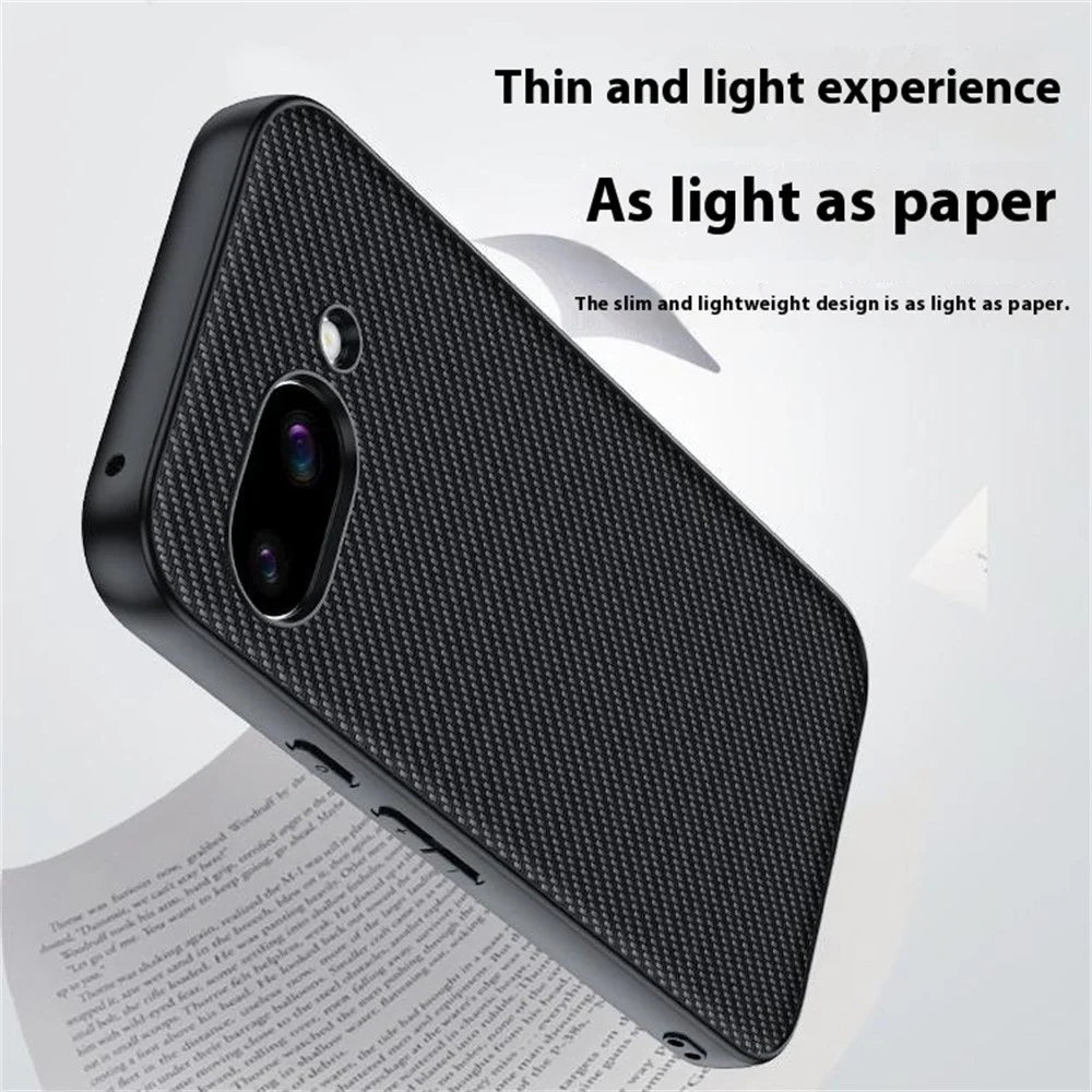For Google Pixel 9a Case Leather + PC Hard Phone Cover Carbon Fiber Texture - Black / Red - 3