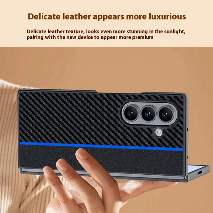 For Samsung Galaxy Z Fold7 5G Case Carbon Fiber Texture Leather + PC Anti-Drop Folding Phone Cover - Black / Red - 4