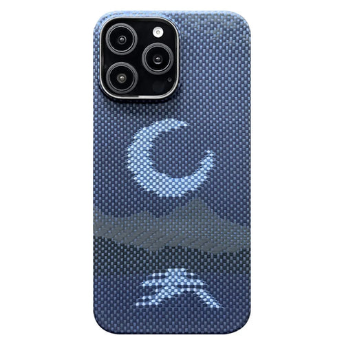 For iPhone 16 Pro Magnetic Case Large Camera Cutout Aramid Fiber Phone Cover with Metal Lens Frame - Moon - 1