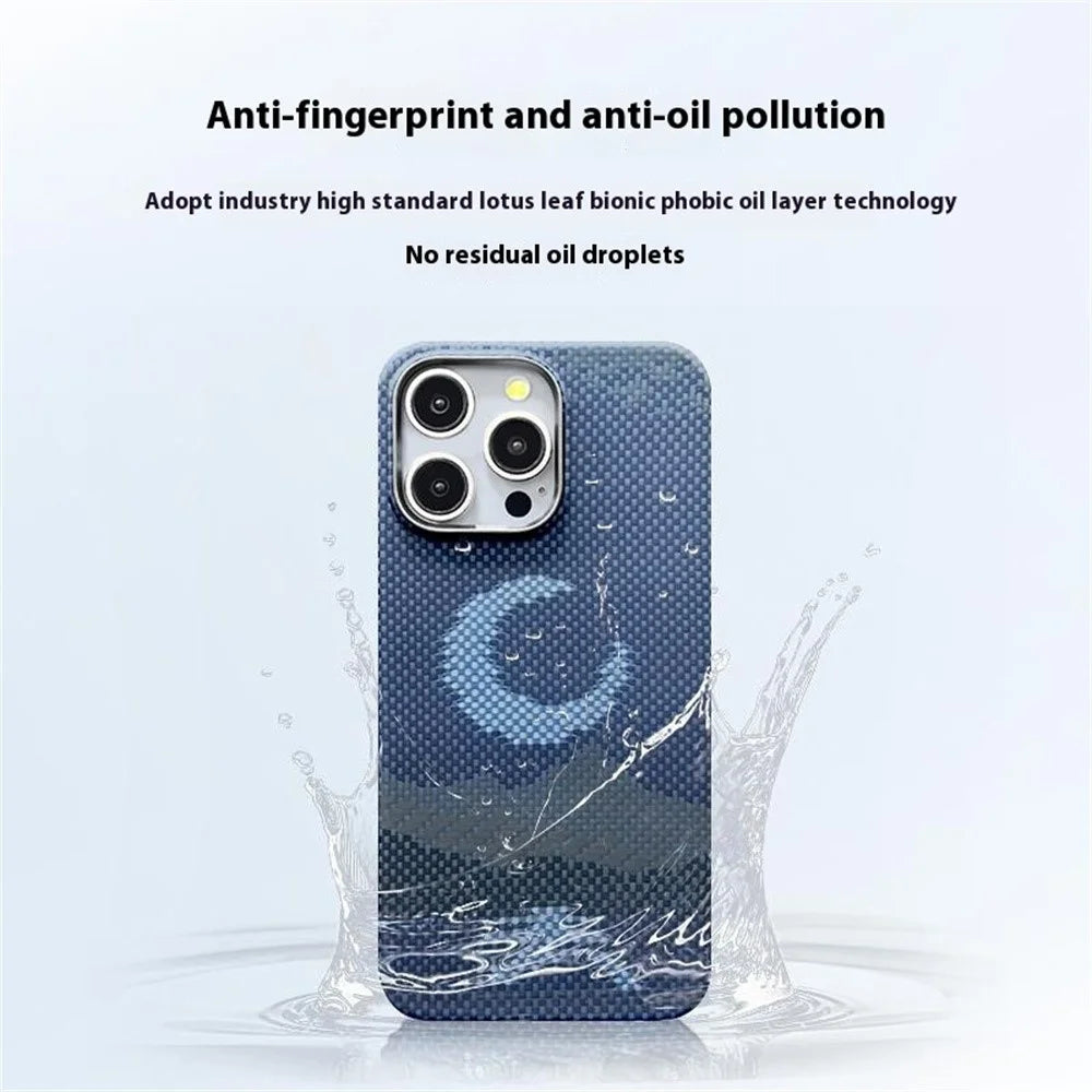 For iPhone 16 Pro Magnetic Case Large Camera Cutout Aramid Fiber Phone Cover with Metal Lens Frame - Moon - 2