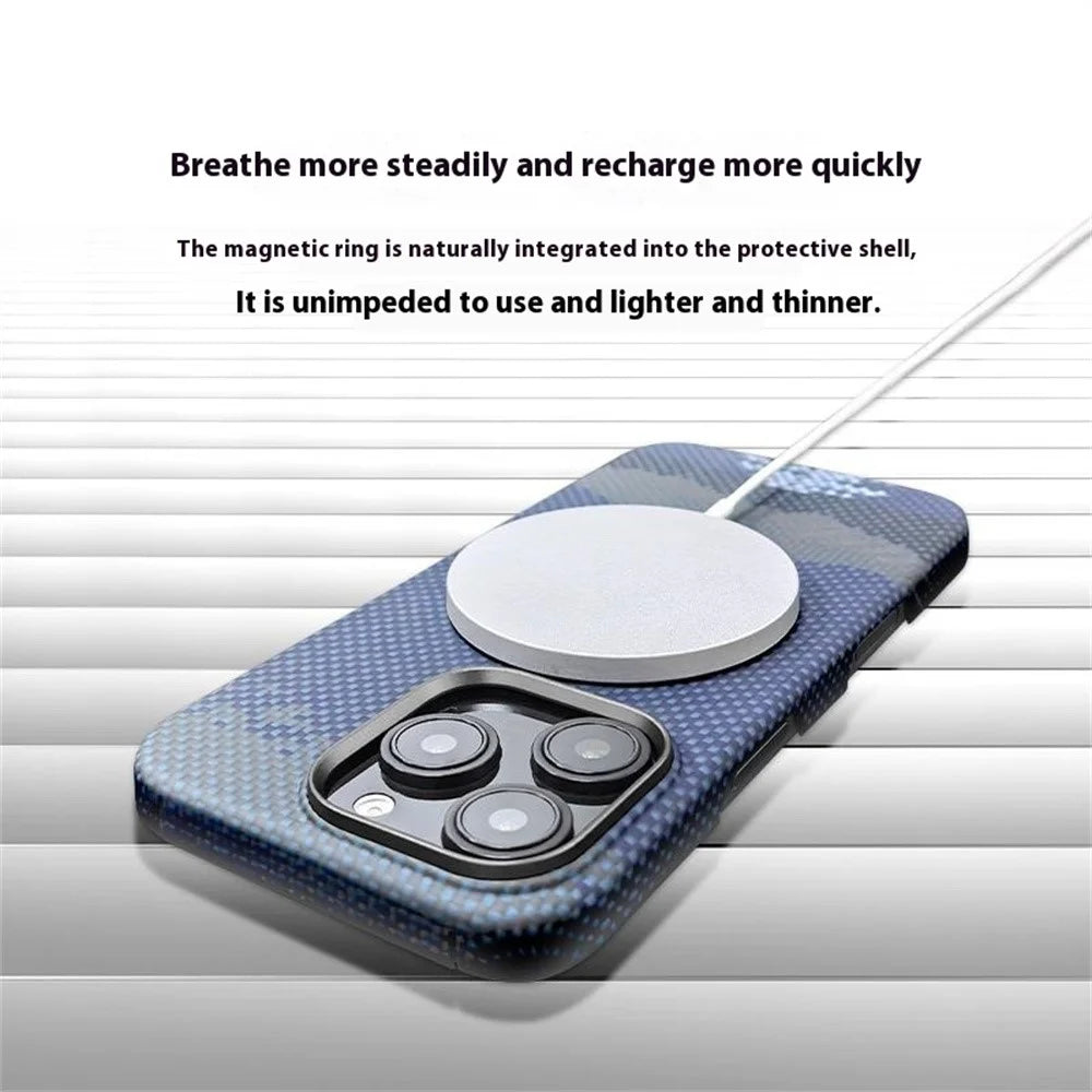 For iPhone 16 Pro Magnetic Case Large Camera Cutout Aramid Fiber Phone Cover with Metal Lens Frame - Moon - 3