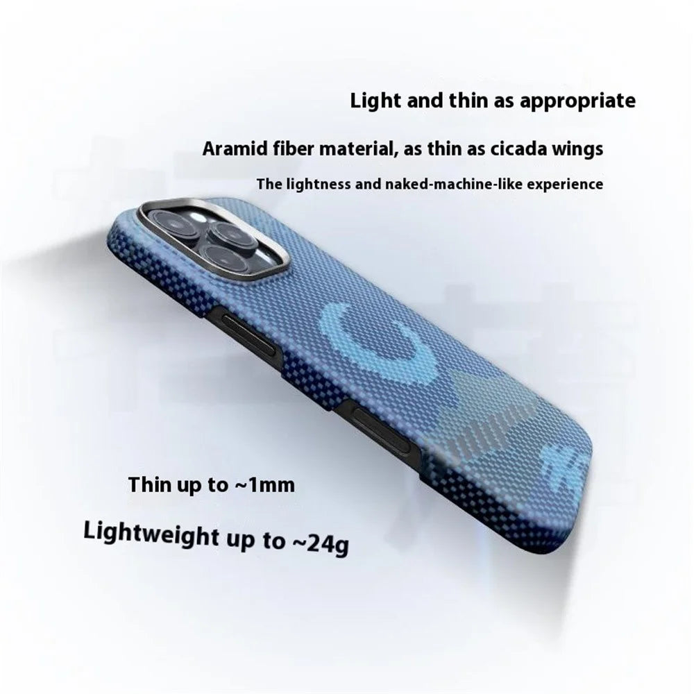 For iPhone 16 Pro Magnetic Case Large Camera Cutout Aramid Fiber Phone Cover with Metal Lens Frame - Moon - 4