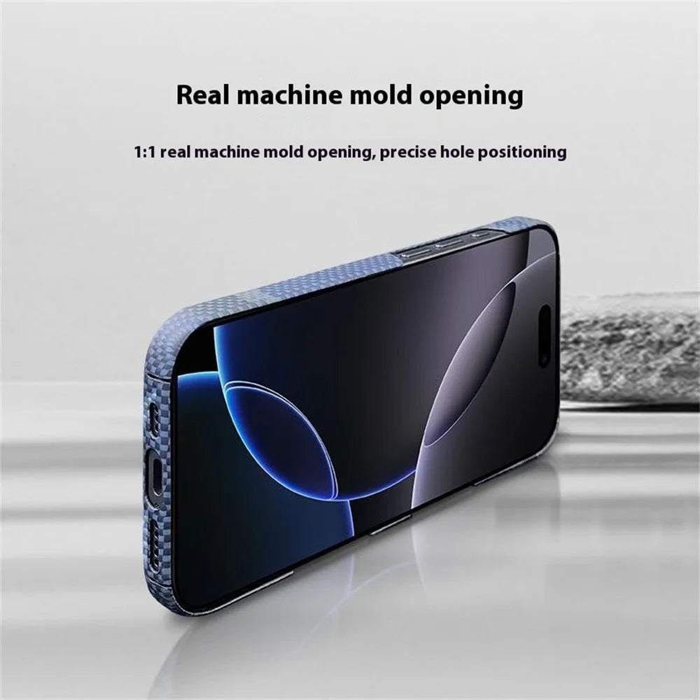 For iPhone 16 Pro Magnetic Case Large Camera Cutout Aramid Fiber Phone Cover with Metal Lens Frame - Moon - 5