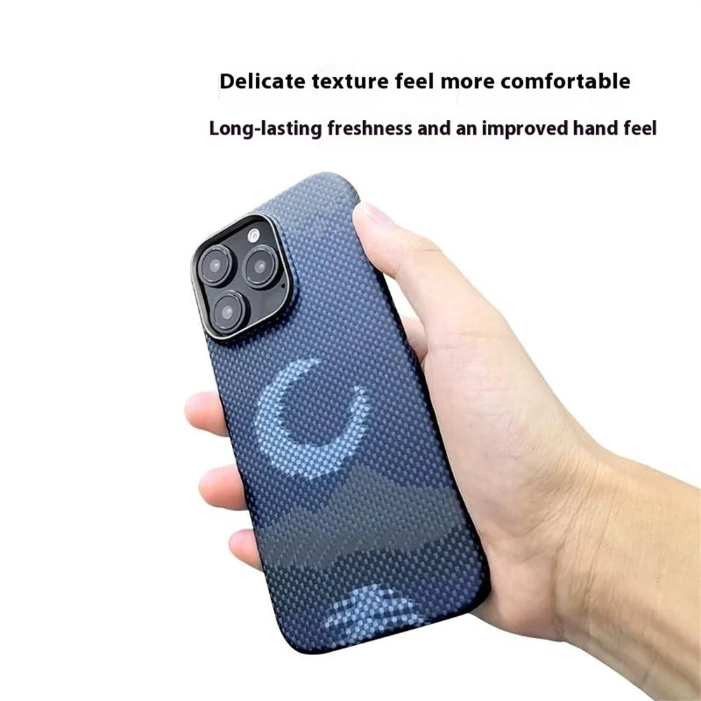 For iPhone 16 Pro Magnetic Case Large Camera Cutout Aramid Fiber Phone Cover with Metal Lens Frame - Moon - 6
