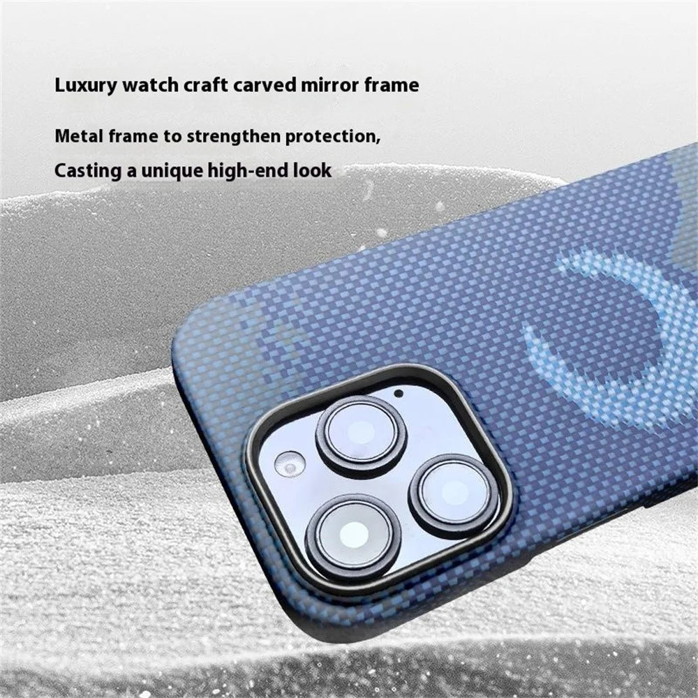 For iPhone 16 Pro Magnetic Case Large Camera Cutout Aramid Fiber Phone Cover with Metal Lens Frame - Moon - 7