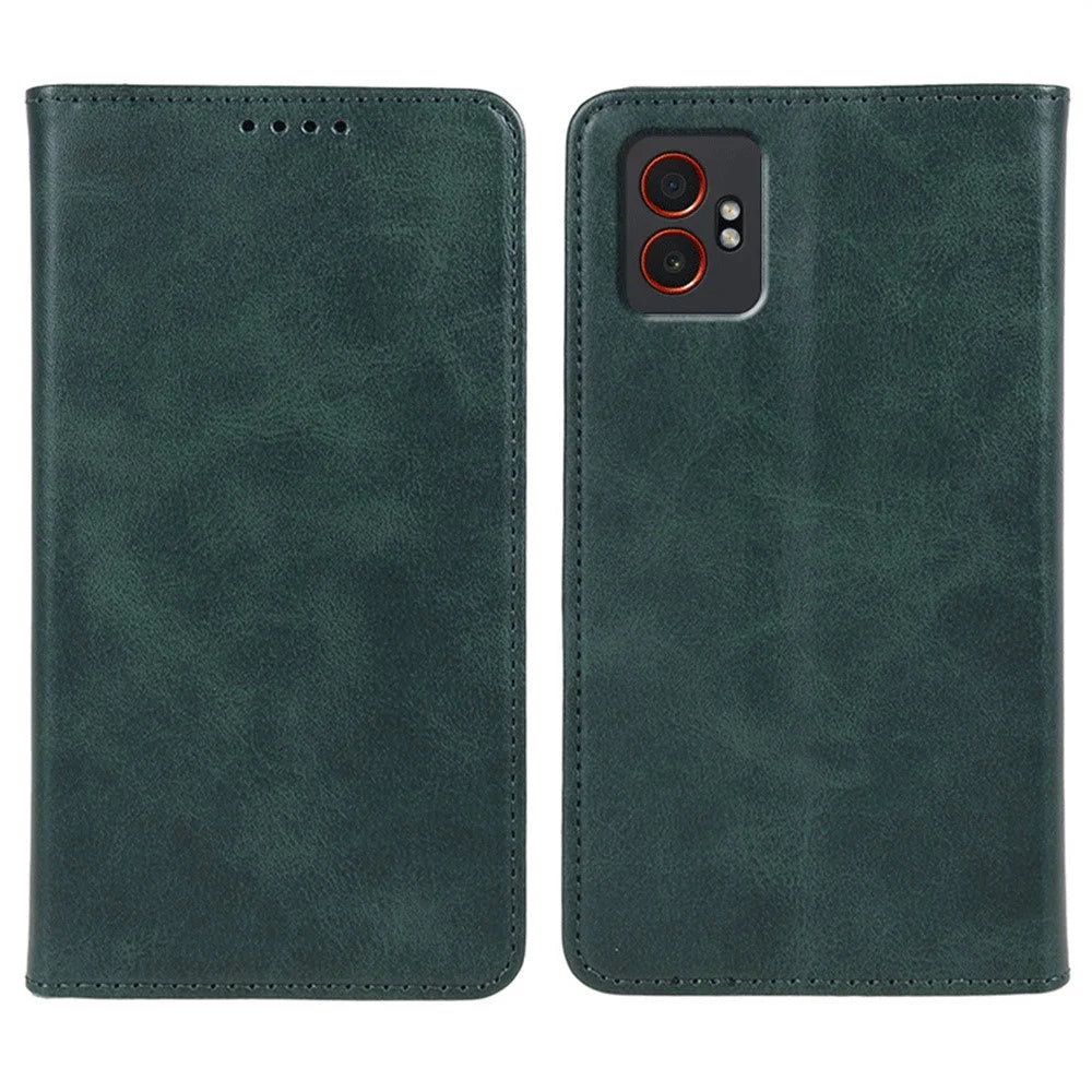For Samsung Galaxy XCover7 Pro Case Strong Magnetic PU Leather Phone Cover Calf Texture - Green - 1
