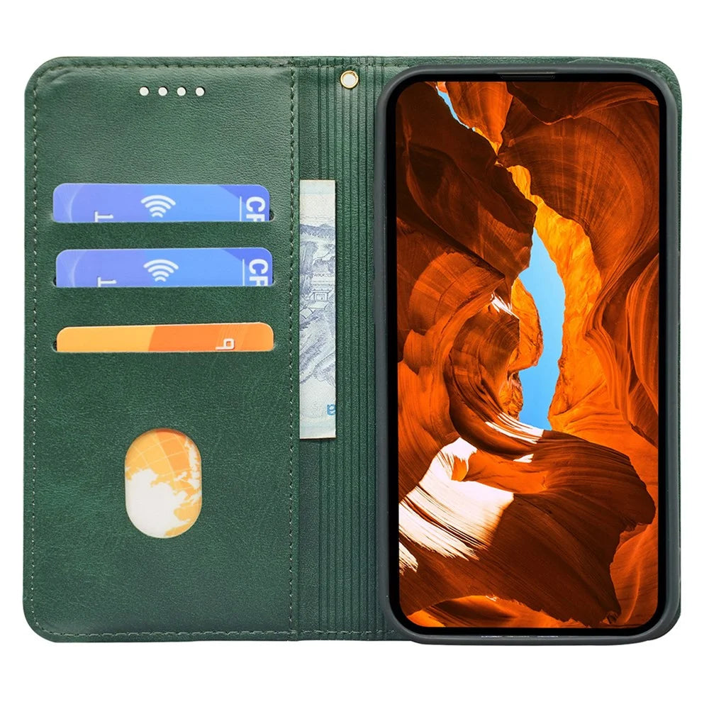 For Samsung Galaxy XCover7 Pro Case Strong Magnetic PU Leather Phone Cover Calf Texture - Green - 2