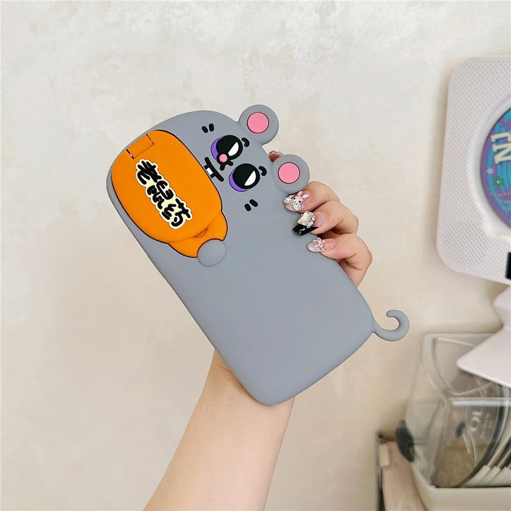 For iPhone 15 Silicone Case Cute Rat and Rat Poison Design Lens Cover Kickstand Phone Back Cover - 1