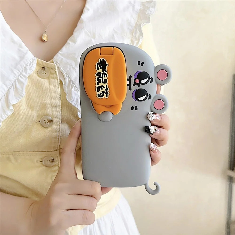 For iPhone 15 Silicone Case Cute Rat and Rat Poison Design Lens Cover Kickstand Phone Back Cover - 5
