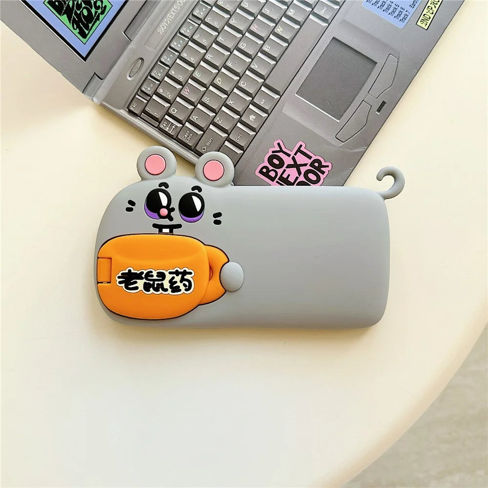 For iPhone 15 Silicone Case Cute Rat and Rat Poison Design Lens Cover Kickstand Phone Back Cover - 6