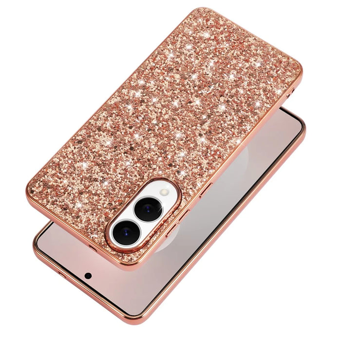 For Samsung Galaxy S25 Edge Case TPU + PC Sparkling Glitter Phone Back Cover - Rose Gold - 2