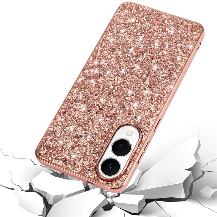 For Samsung Galaxy S25 Edge Case TPU + PC Sparkling Glitter Phone Back Cover - Rose Gold - 3