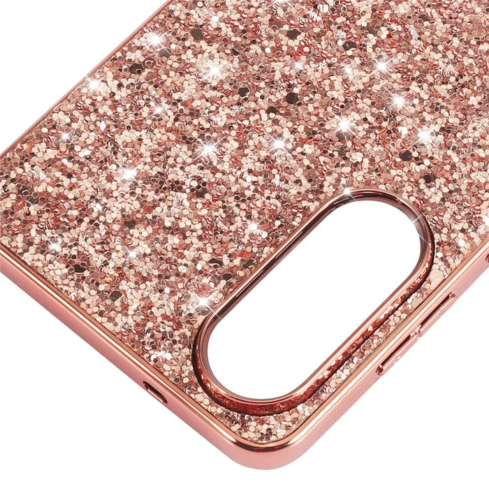 For Samsung Galaxy S25 Edge Case TPU + PC Sparkling Glitter Phone Back Cover - Rose Gold - 5