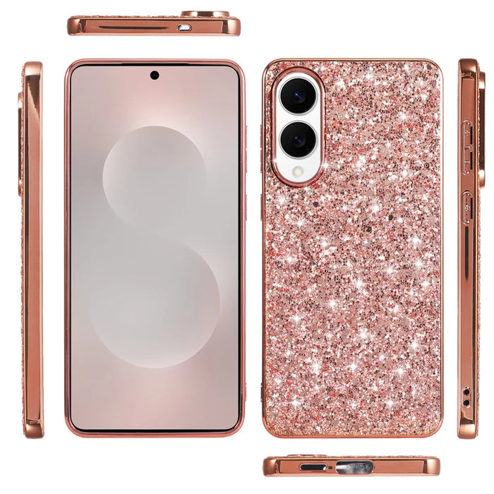 For Samsung Galaxy S25 Edge Case TPU + PC Sparkling Glitter Phone Back Cover - Rose Gold - 6