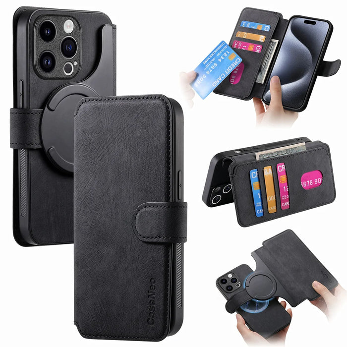 CASENEO For iPhone 12 Pro Max 6.7 inch Magnetic Case  Detachable Leather Phone Wallet Cover - Black - 1