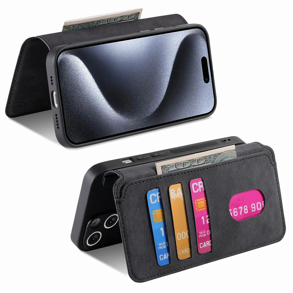 CASENEO For iPhone 12 Pro Max 6.7 inch Magnetic Case  Detachable Leather Phone Wallet Cover - Black - 3