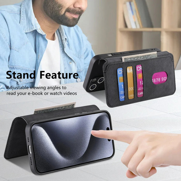 CASENEO For iPhone 12 Pro Max 6.7 inch Magnetic Case  Detachable Leather Phone Wallet Cover - Black - 6