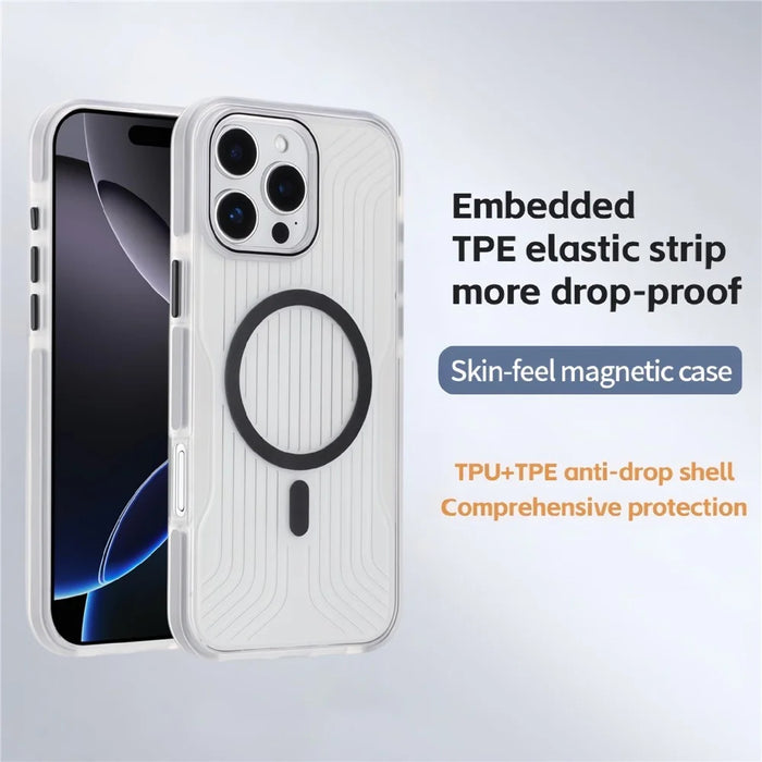 For iPhone 16 Pro Max Magnetic Case TPU PC TPE Shockproof Phone Back Cover - Transparent Black - 4