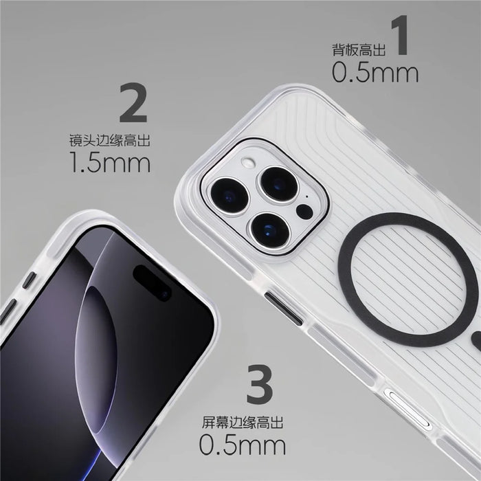 For iPhone 16 Pro Max Magnetic Case TPU PC TPE Shockproof Phone Back Cover - Transparent Black - 6