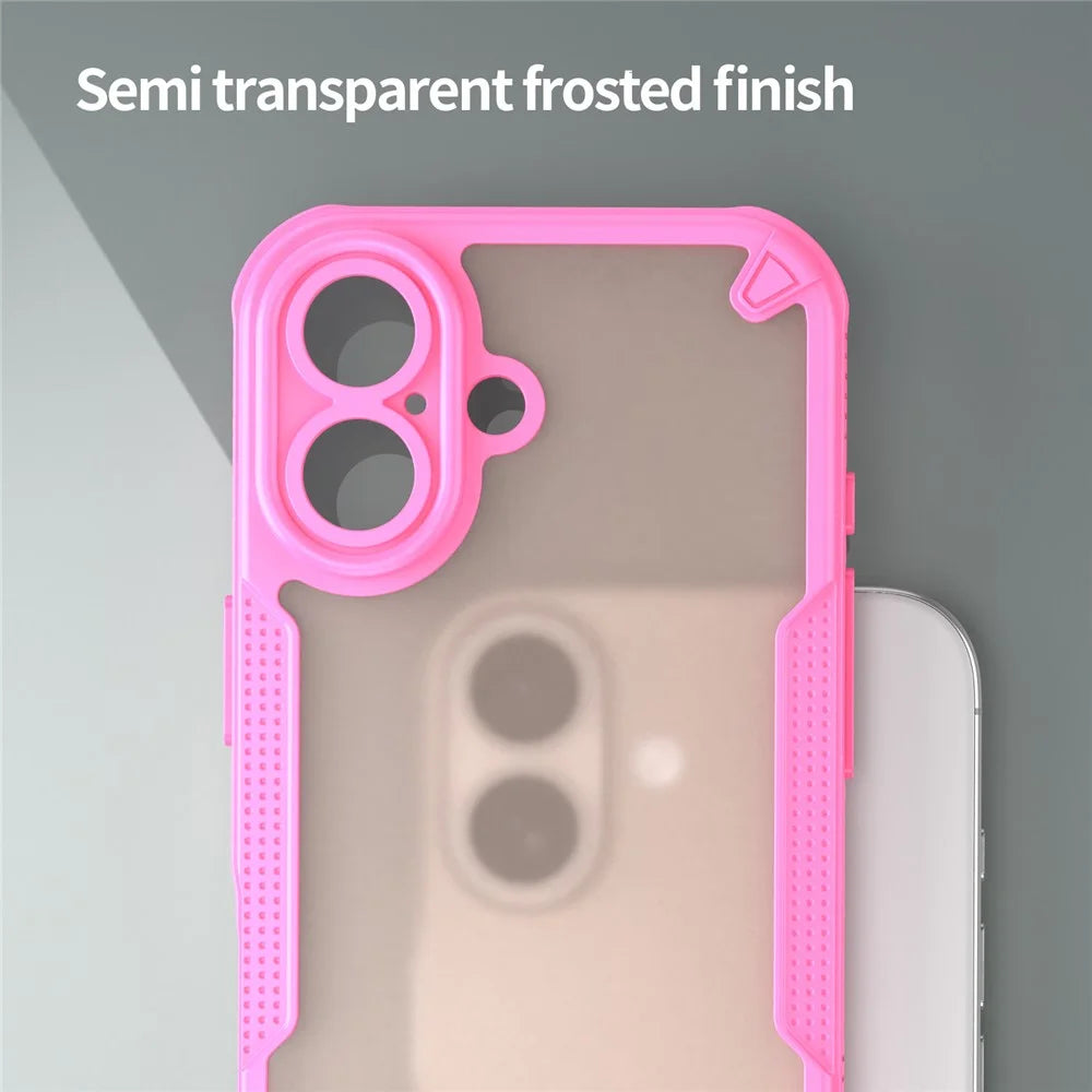 For iPhone 17 Case PC + TPU Semi-Transparent Frosted Finish Protective Phone Cover - Pink - 6