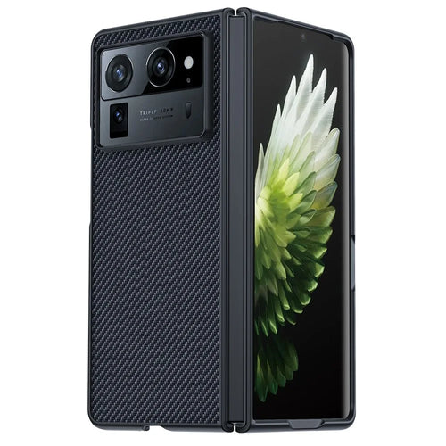For TECNO Phantom V Fold2 Case Carbon Fiber Texture Leather + PC Anti-Drop Folding Phone Cover - Black - 1