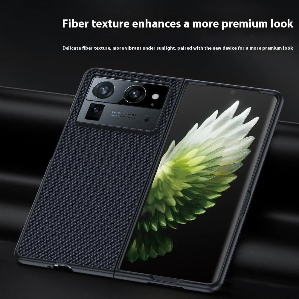 For TECNO Phantom V Fold2 Case Carbon Fiber Texture Leather + PC Anti-Drop Folding Phone Cover - Black - 3