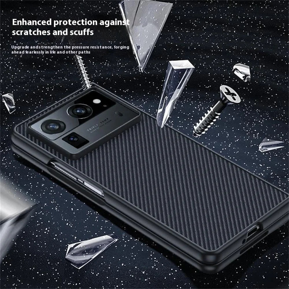 For TECNO Phantom V Fold2 Case Carbon Fiber Texture Leather + PC Anti-Drop Folding Phone Cover - Black - 4