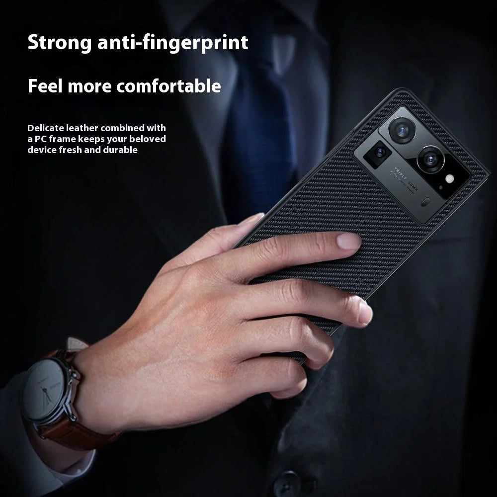 For TECNO Phantom V Fold2 Case Carbon Fiber Texture Leather + PC Anti-Drop Folding Phone Cover - Black - 5