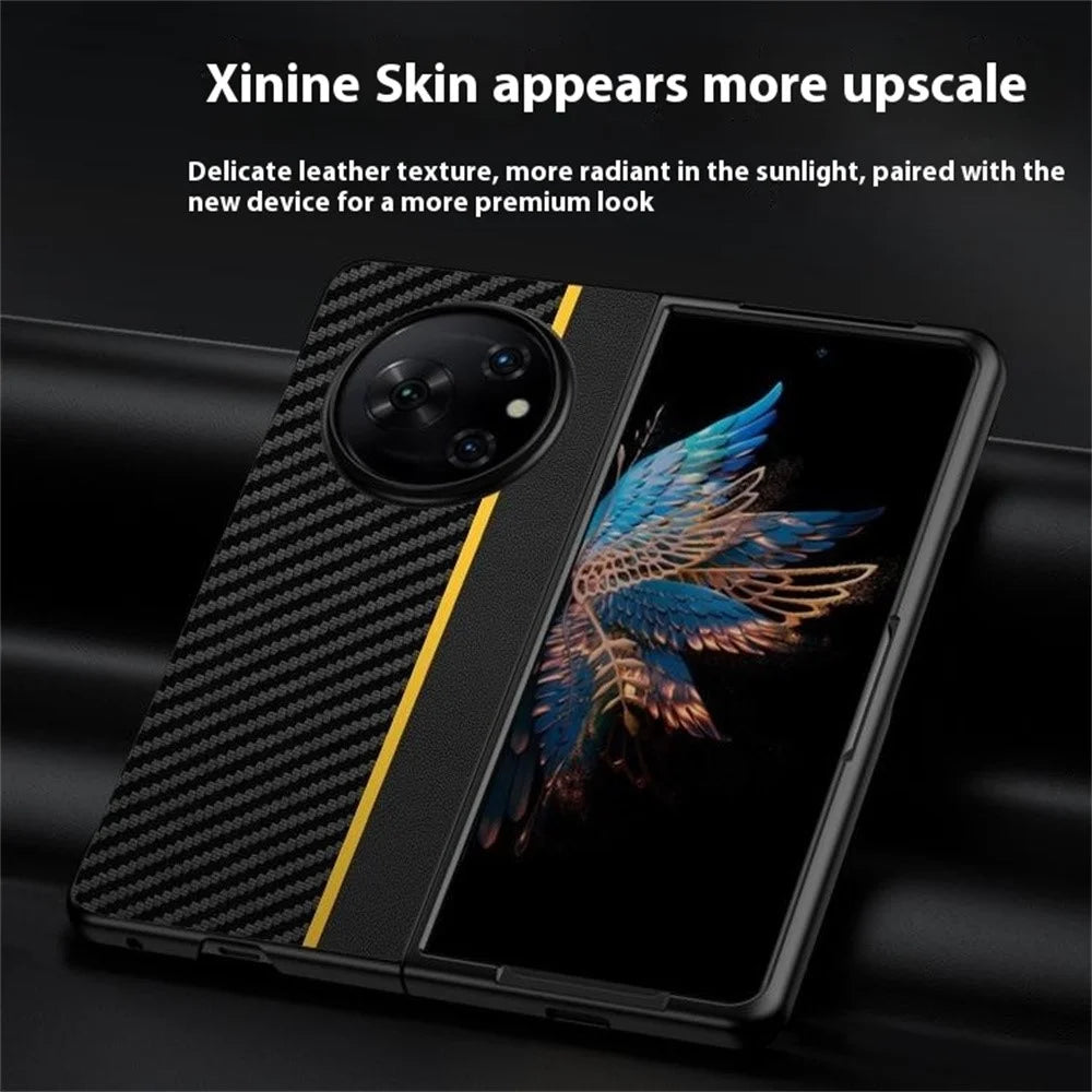 For TECNO Phantom V Fold Case Carbon Fiber Texture Leather + PC Anti-Drop Folding Phone Cover - Black / Red - 2